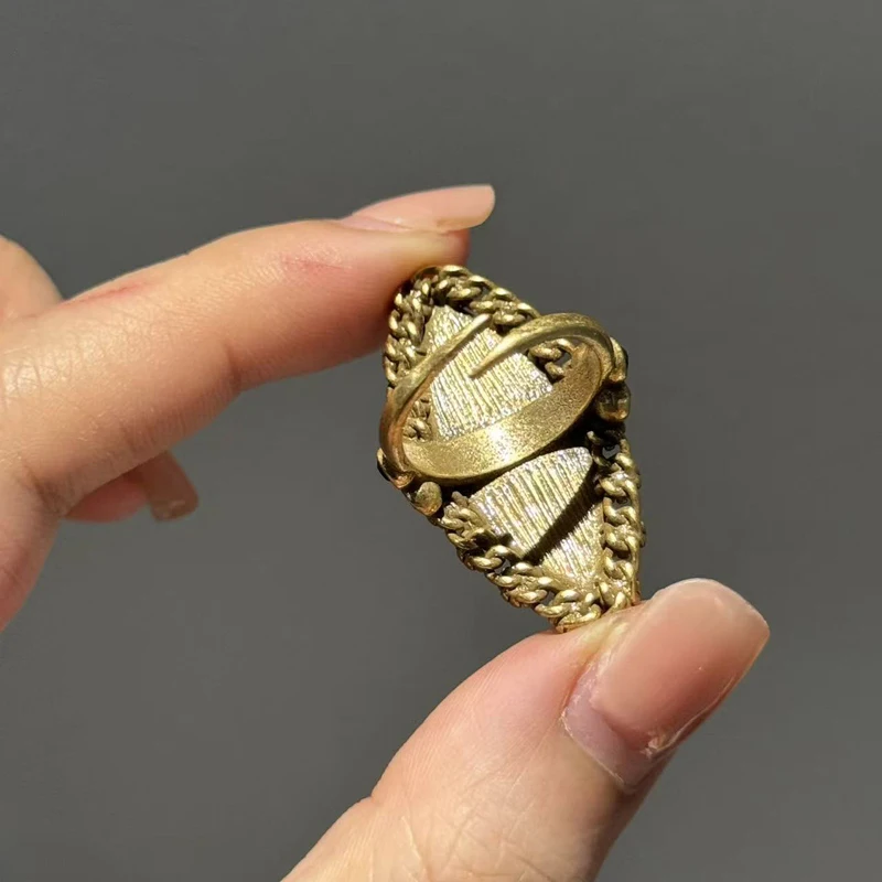Vintage Olive Green Natural Stone Ring Adjustable Gold Color Wedding Bridal Luxury Designer Accessories Woman Jewelry 2025 New