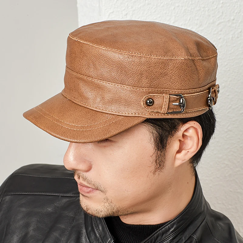 Men\'s Military Hats Quality Cowhide Genuine Leather Cowhide Hat Men Autumn Winter New Thermal  Size Brands Baseball Caps