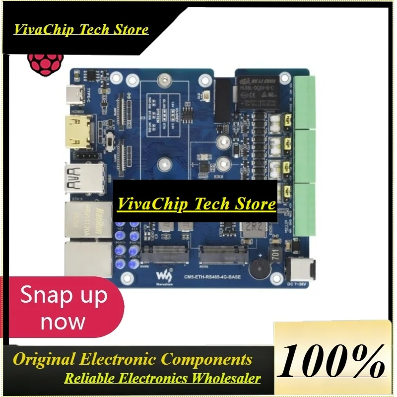 VivaWaveshare CM5 Multi-Function Board, Dual Gigabit/2.5G Ethernet, RS485, 4G/5G, 4K Output, Raspberry Pi CM5 Carrier (Not Inclu