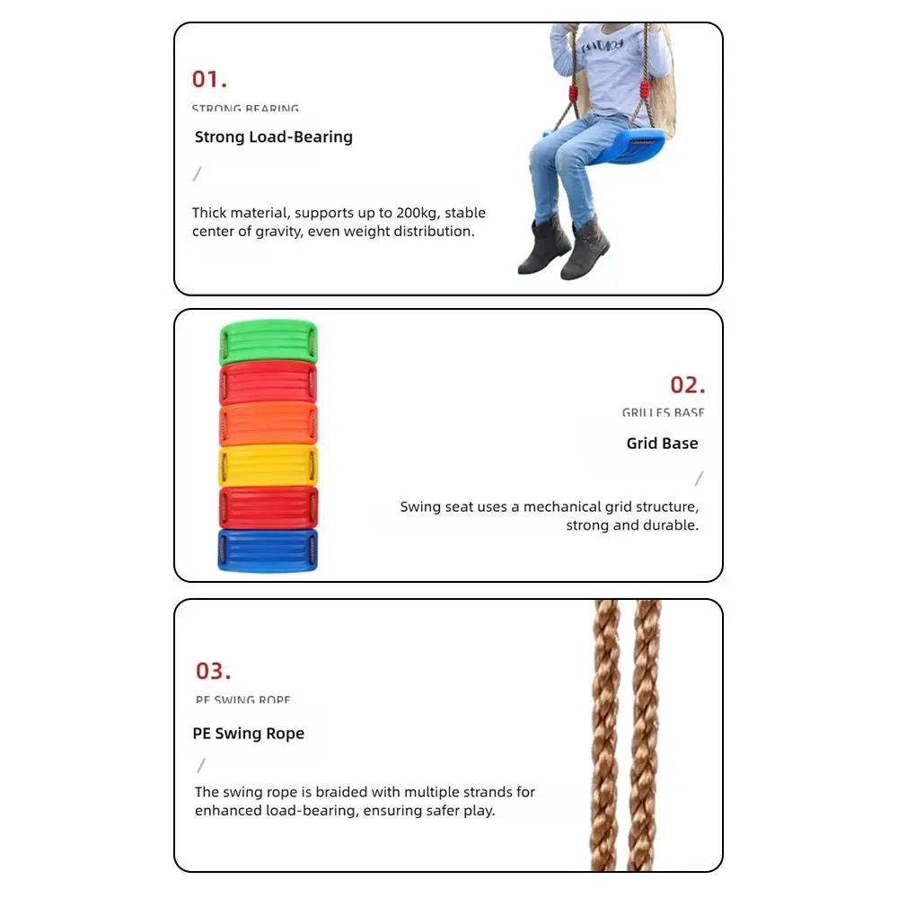 Balanço infantil de plástico multicolorido com corda suspensa cadeira de suspensão altura ajustável fácil instalação balanço interno e externo