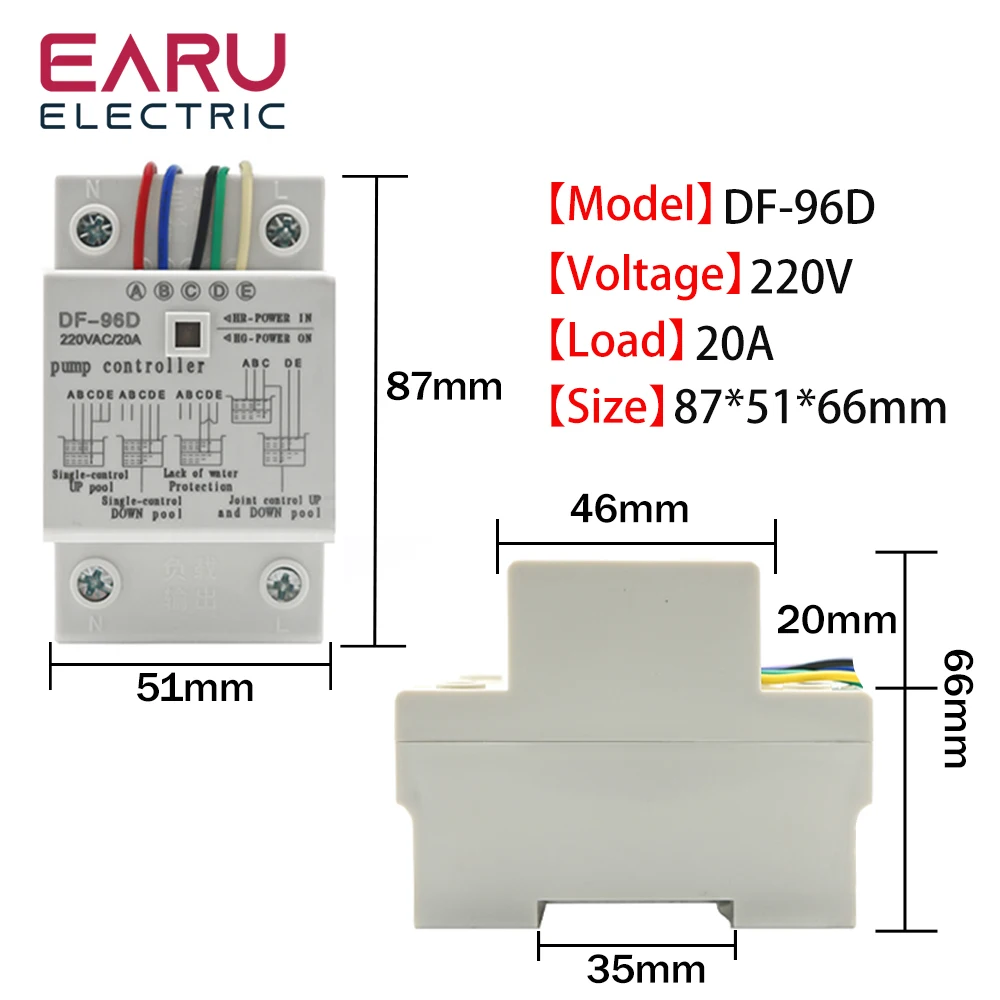 DF-96D DF-96DK Water Level Controller Switch 20A 220V Water Tank Liquid Level Detection Sensor Water Pump Controller 2M Wires