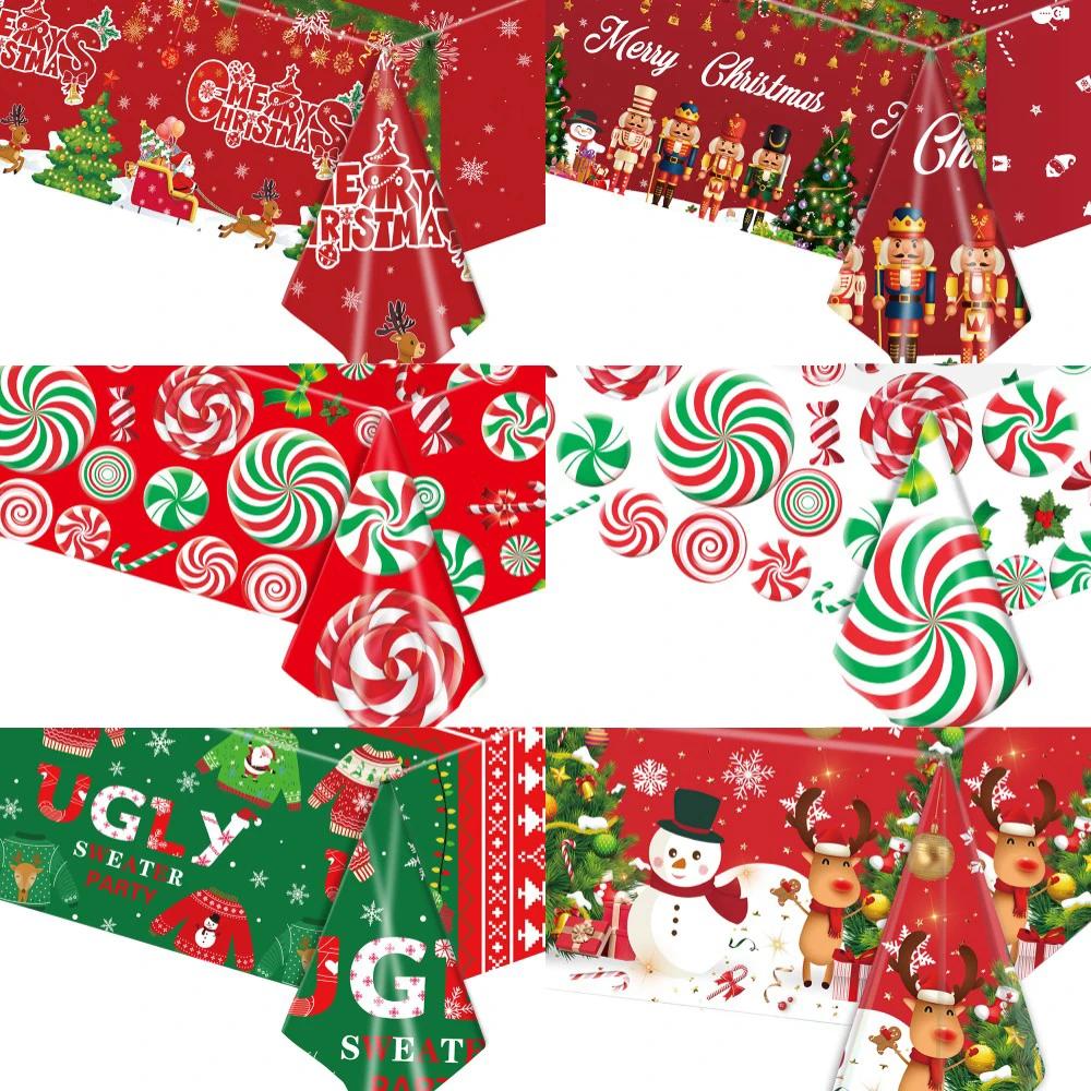 Christmas Tablecloth Santa Claus Snowman Tablecloth Christmas Decorations Xmas Disposable Table Cover New Year Party Supplies