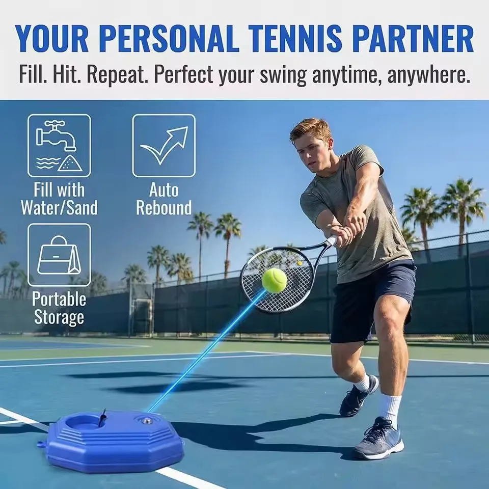 Portable Tennis Trainer Rebound Ball Set Solo Practice Tool with Elastic Cord Training Base for Tennis Practice Anywhere