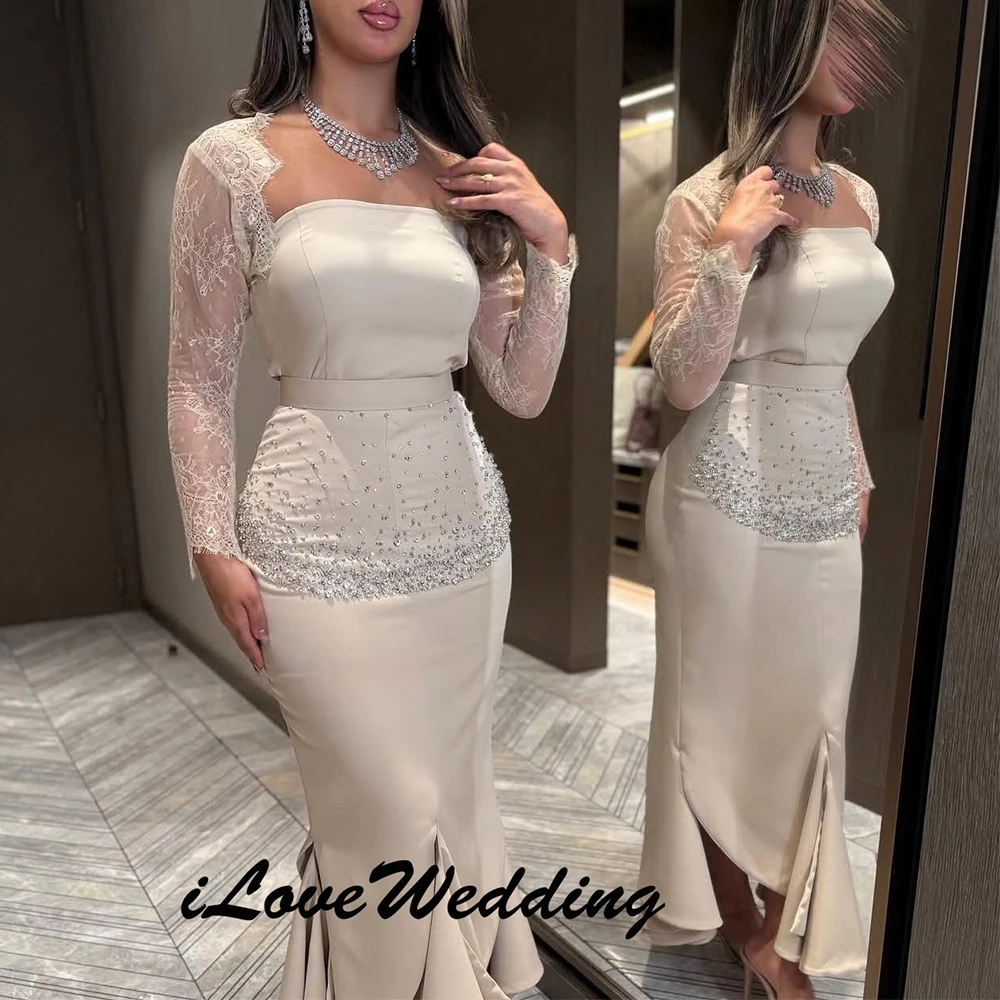 

Modern White Prom Dress Long Side Slit Mermaid Dubai Evening Dress Saudi Arabia Formal Party Dress Wedding 2025 Customized