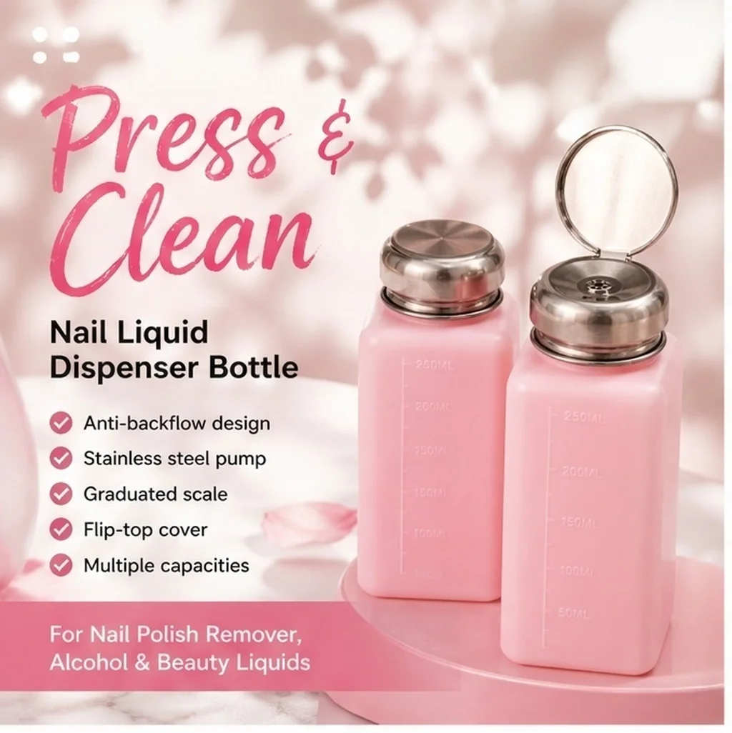 200ml Anti-Static Stainless Steel Pump Bottle for Alcohol, Nail Art, Makeup Remover & Liquid Storage