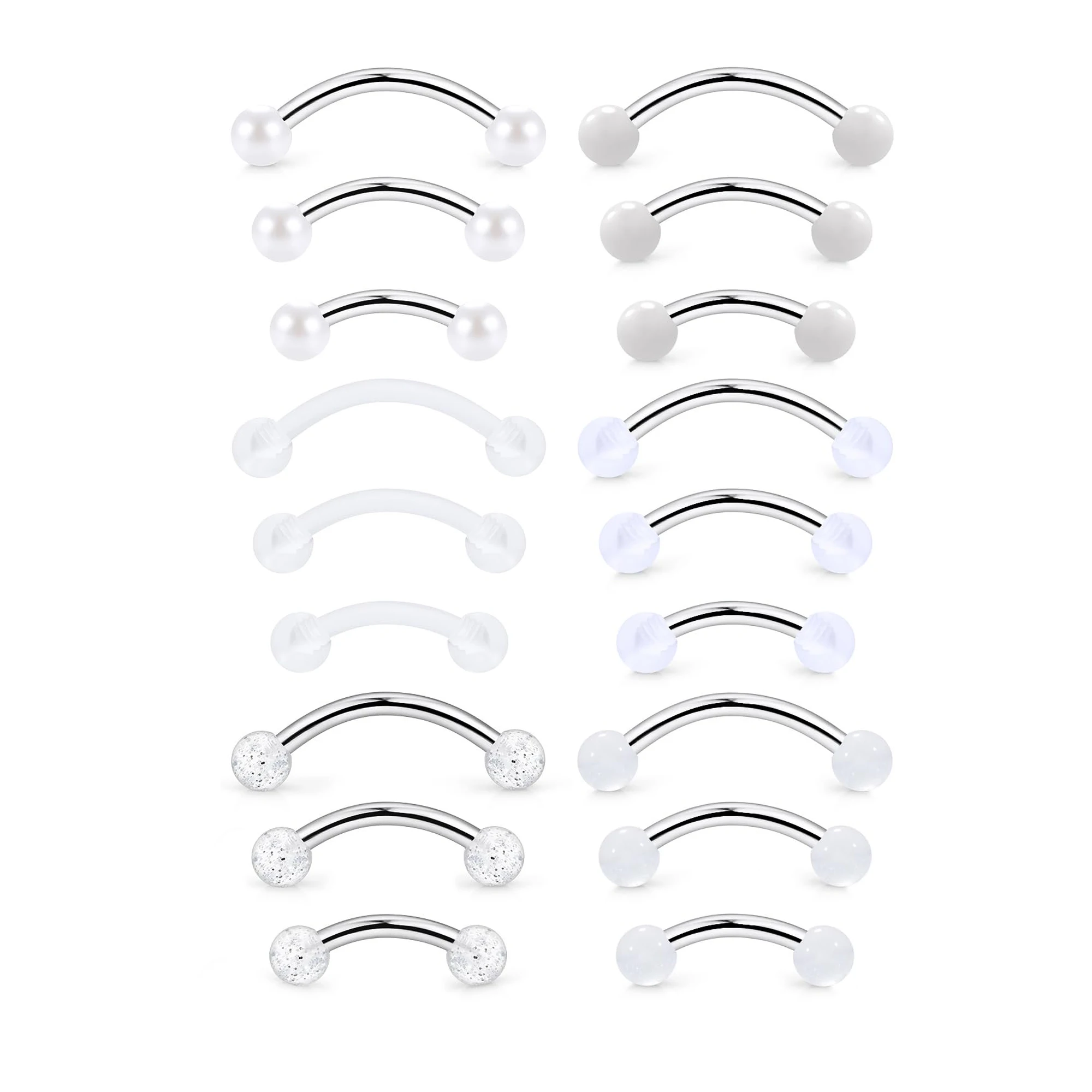 18pcs 16G Eyebrow Ring Rook Vertical Labret Daith Belly Button Bridge Curved Barbell Piercing Jewelry Set for Women Men 6/8/10mm