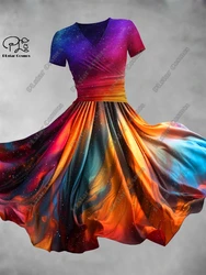 PLstar Cosmos 3D printed new floral gradient series V-neck short-sleeved dress A-line long dress summer casual fashion  S-15