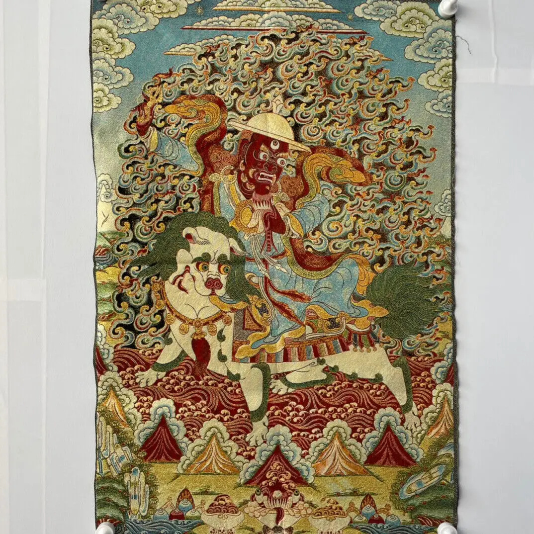 

35" Decor Tibet Silk Cloth Embroidery Buddhist Deity zima thangka Mural Tapestry