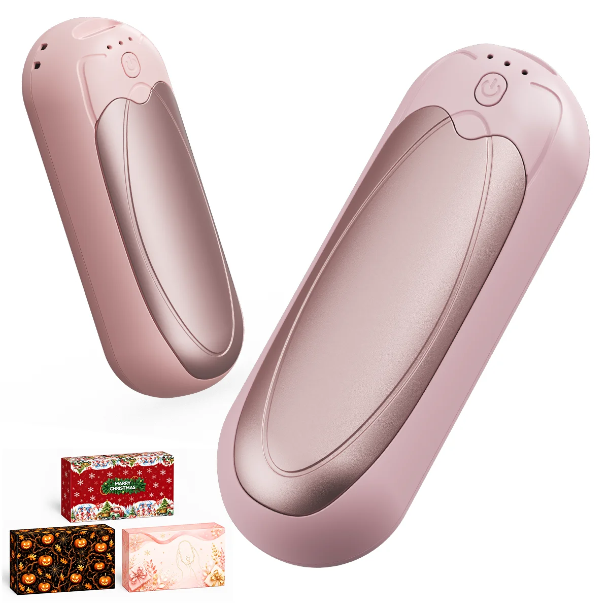 Rechargeable Hand Warmer 2 Pack, Double-Sided Heating, 3 Temperature Settings. Pocket Portable Electric Heater for Camping, Hunting & Commuting. Includes 3 Holiday Gift Wraps for Halloween, Thanksgiving, Christmas, Ideal Winter Gift for All Ages.