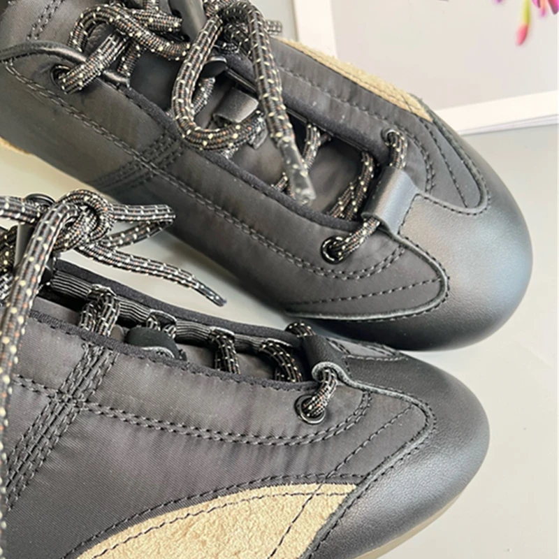 Maxdutti Nordic Minimalist Genuine Leather Comfortable Training Shoes Retro Color Matching Lightweight Sneakers Shoes Women