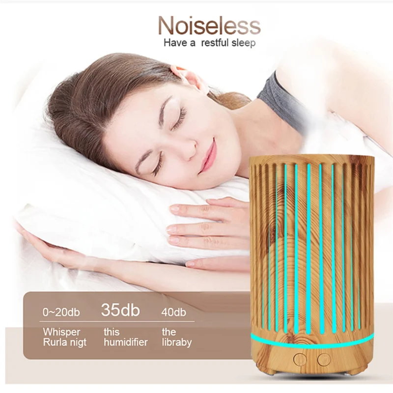 ABUD-Simulated Wooden Printed Humidifie 200Ml Colorful Portable Humidifier Low Noise  Small Humidifier For Bedroom Office Light