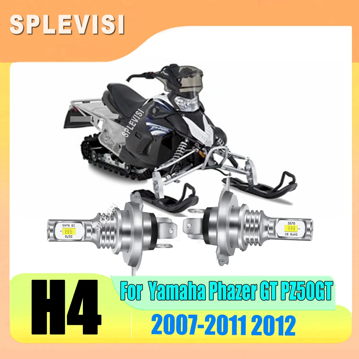 

9-16v LED H4 White Headlight Bulbs no adapters or wiring required For Yamaha Phazer GT PZ50GT 2007 2008 2009 2010 2011 2012