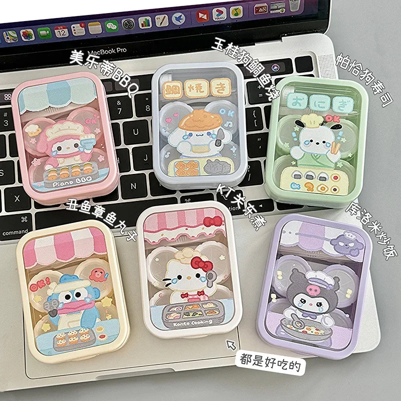 Cute Cinnamoroll Kuromi Cartoon Contact Lens Box Bow Square Contact Lens Companion Box in Two Sets Storage Box Girl Gift