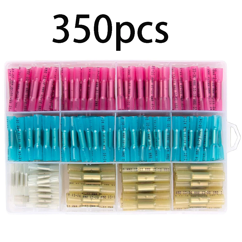 350pcs Terminal Heat Shrink Butt Connector Kit Butt Splicing Marine Wire Connector Waterproof Car Wire Crimp Terminal