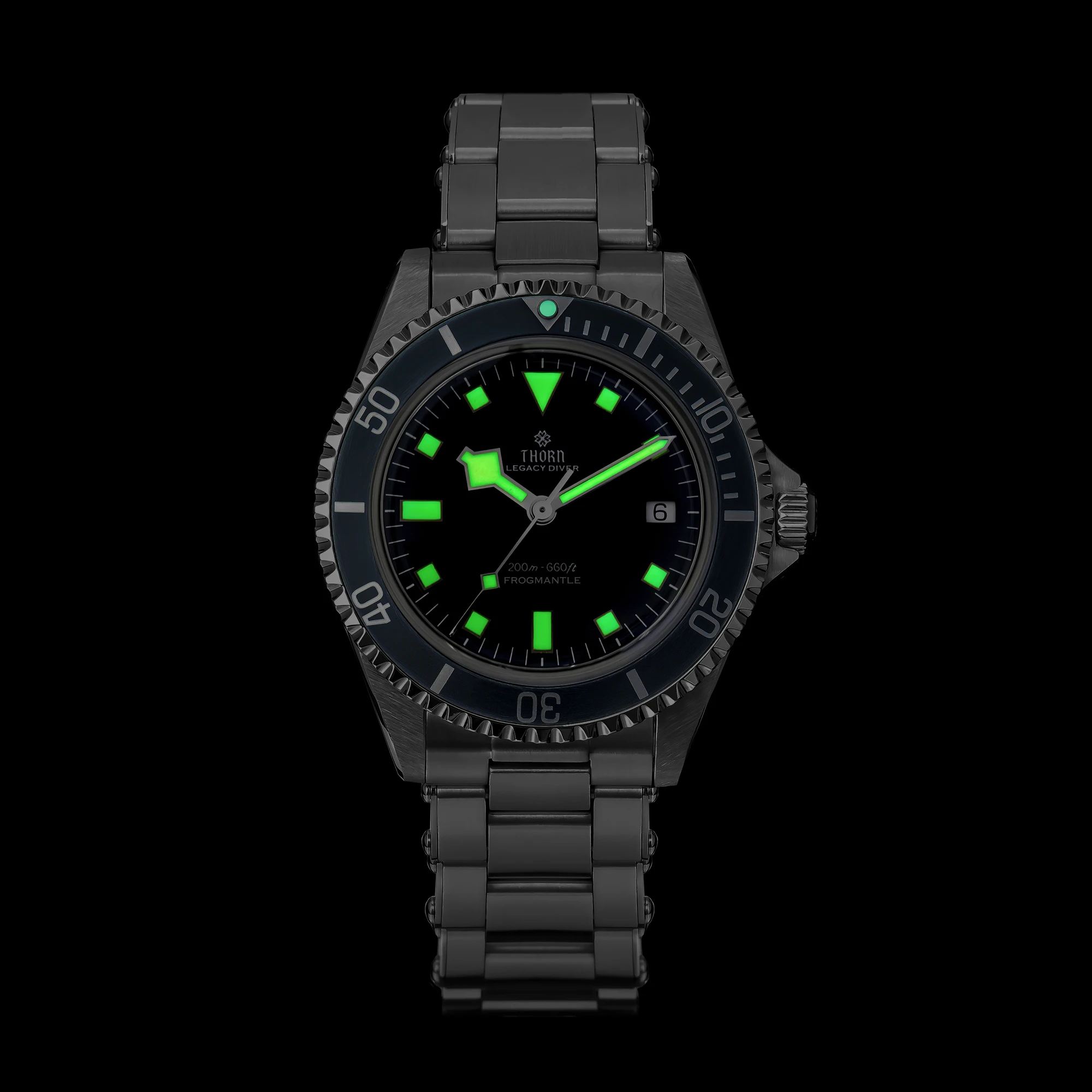 THORN Men Automatic Watch 40MM Sport Mechanical Wristwatch Diver 20Bar Waterproof C3 Luminous Sapphire PT5000 Aluminium Bezel