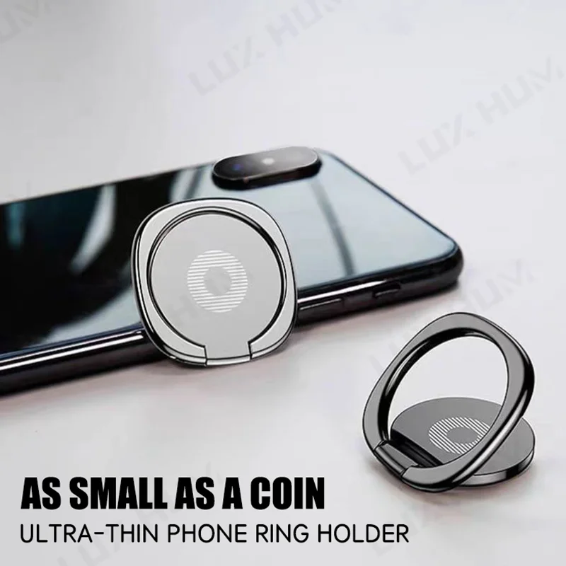 Alloy Finger Ring Phone Holder Ultra-Thin Self-Adhesive Phone Mount 360-Degree Rotation Portable Smartphone Support