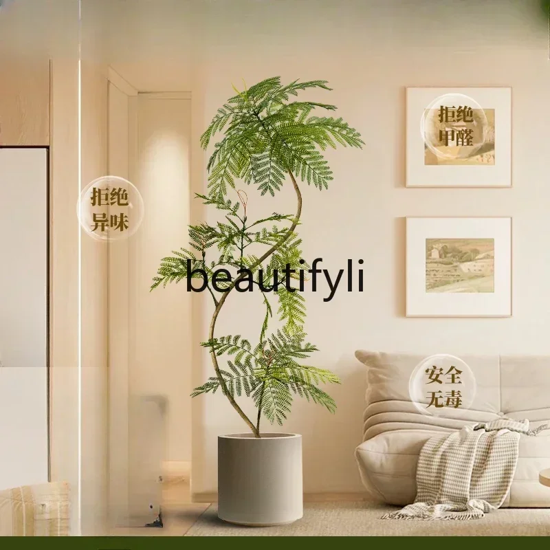 

YHH Simulated green plant Jacaranda indoor potted biomimetic plant fake tree ornament