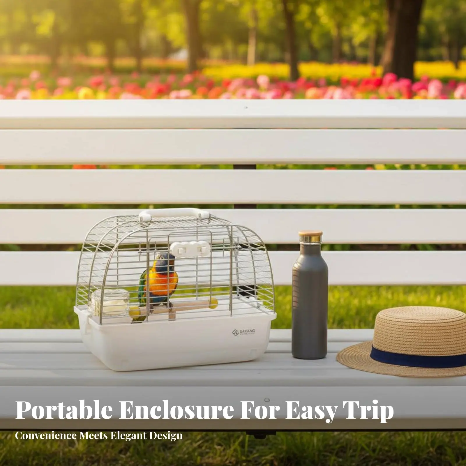 

Переносной контейнер-вольер для попугаев с прозрачным окошком, из нержавеющей стали, с глубоким поддоном