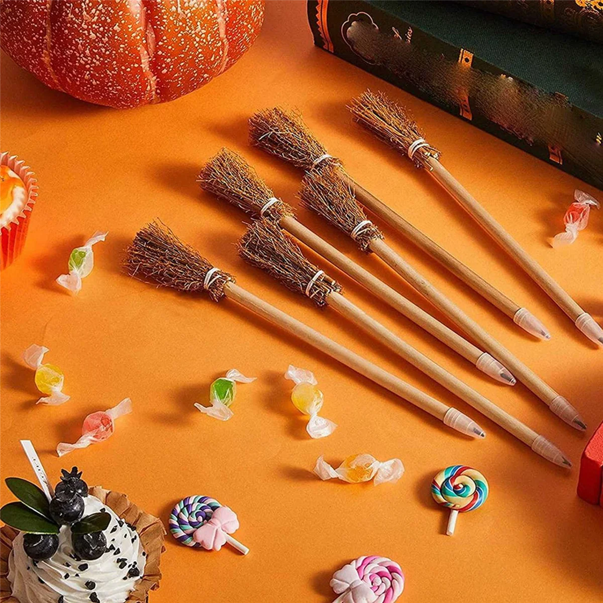 12 Stuks Heks Bezem Potloden Voor Halloween Bezemsteel Ballpoint Potloden Halloween Partij Gunsten Heks Bezem Prop Schrijven