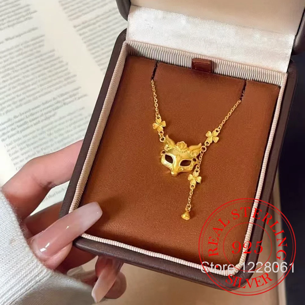 

18-каратное позолоченное серебро 925 пробы, маска лисы, цепочки с кисточками, ожерелье для женщин, цепочка на ключицы, ювелирное изделие на день рождения, подарок