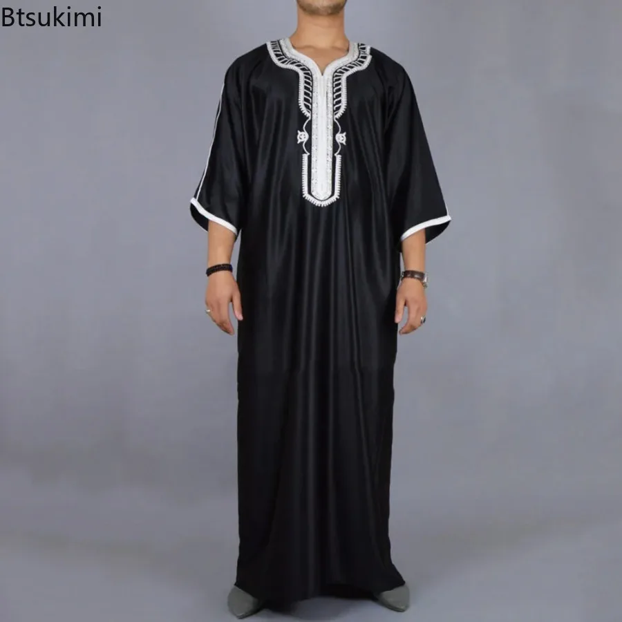 2026 Men Muslim Abayas Vintage Casual Long Robes Arabic Islamic Clothing Striped Loose Shirt Jubba Thobe Middle East Saudi Dress