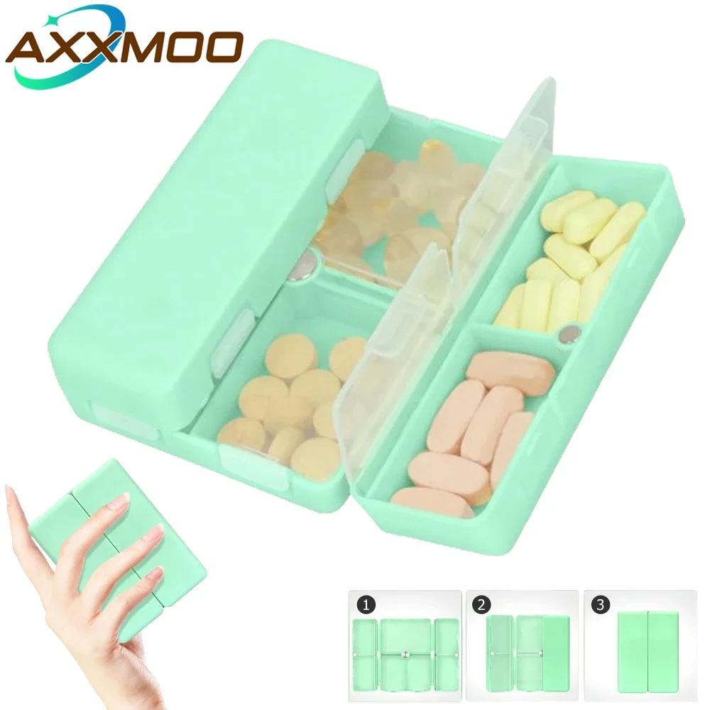 1Pcs Magnetic Foldable Pill Organizer,7 Compartments Portable Pill Case,Weekly Pill Organizer for Vitamins,Cod Liver Oil