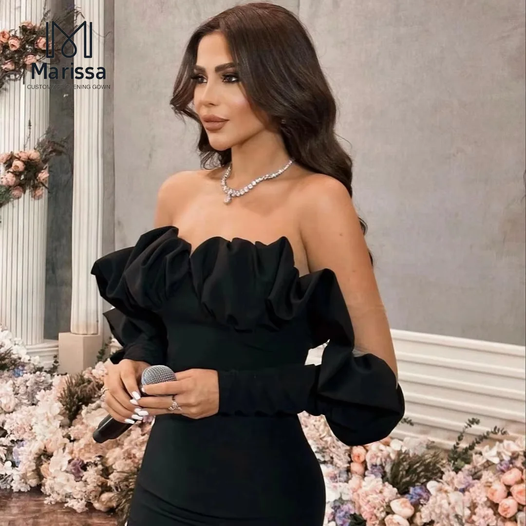 Marissa feito sob encomenda vestidos de noite luxuosos 2025 fora do ombro vestido de baile feminino 2025 cauda de peixe esfregando chão preto nobre vestido