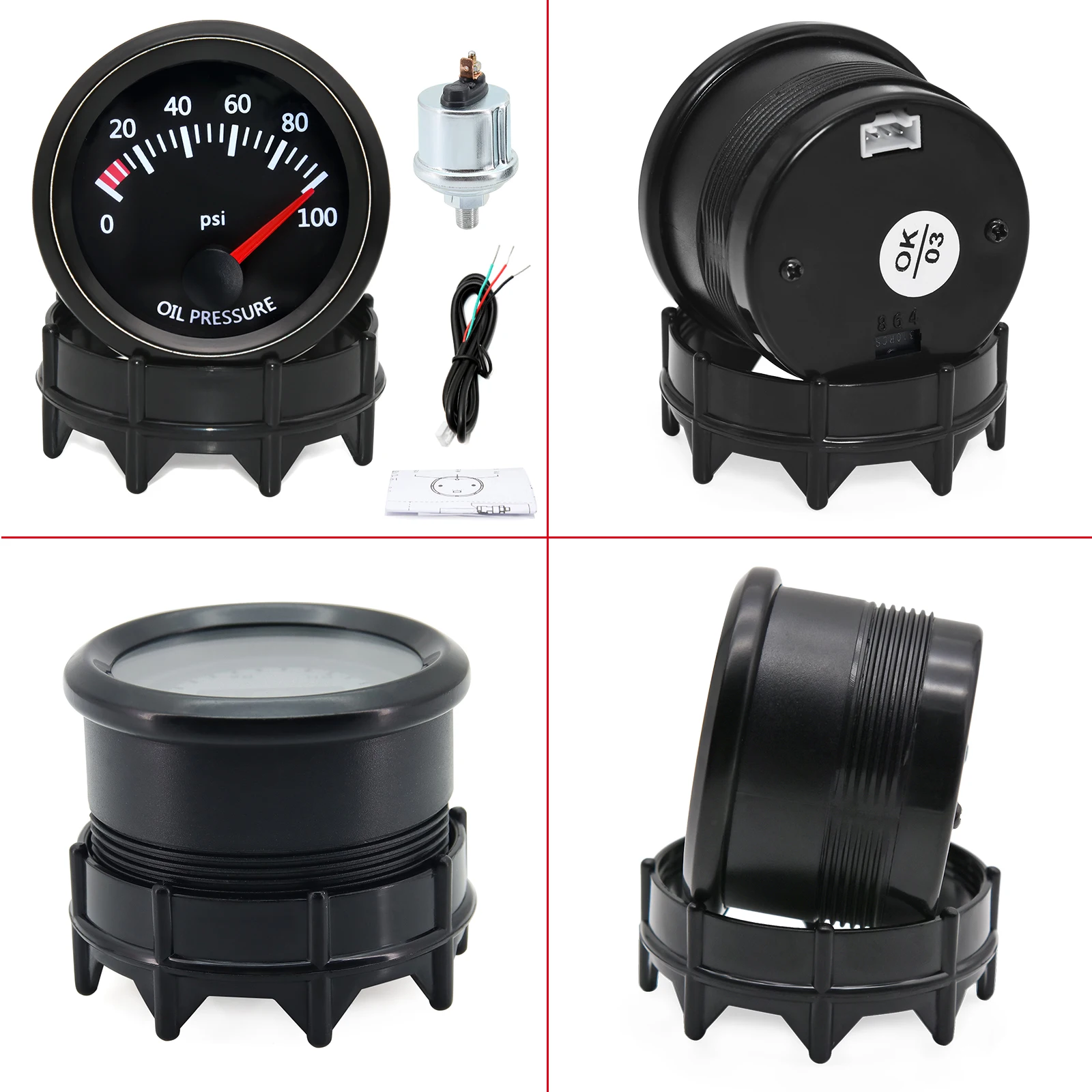0-100PSI Oil Pressure Gauge with Sensor White LED Light 52MM Oil Press Meter Indicator for Petrol Car 12V Pointer Gauge