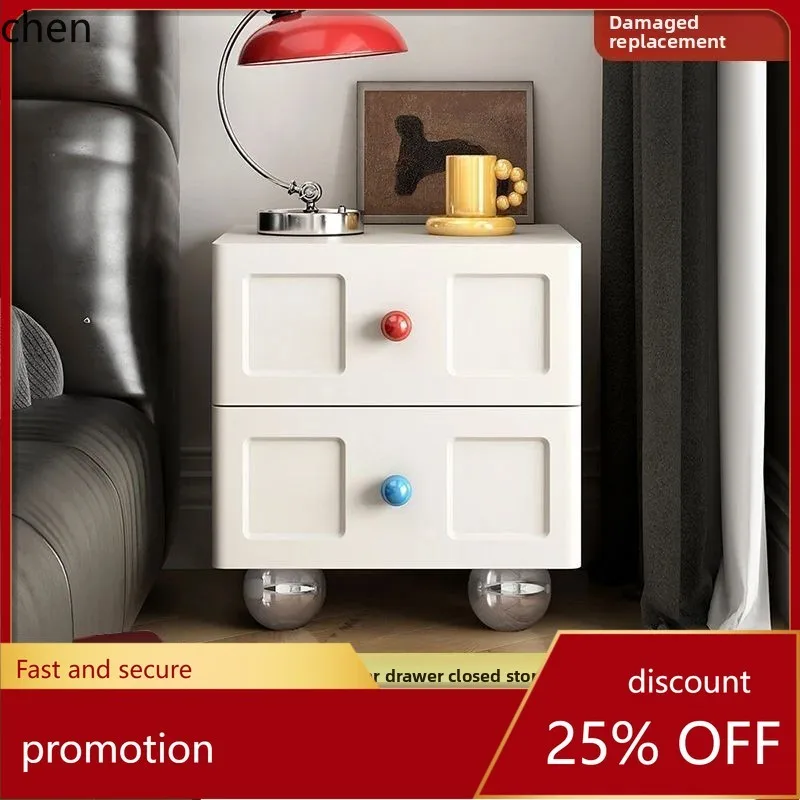 HT Cream Style Bedside Table Simple Modern Bedroom Bedside Cabinet Small Ultra-Narrow 30cm Minimalist Mini Storage Cabinet