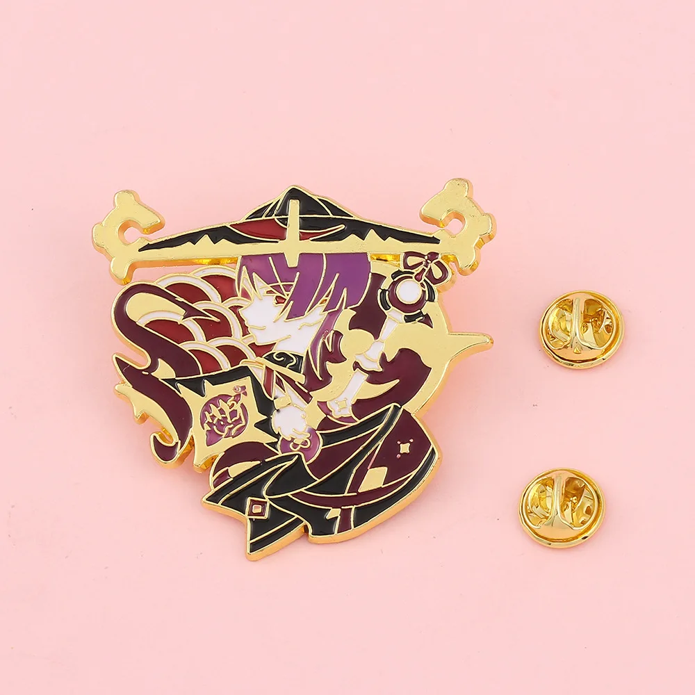 Game Impact Scaramouche Kunikuzushi Diluc Zhongli Yae Miko Cosplay Badges Anime Heros Kawaii Metal Brooches Backpack Pins