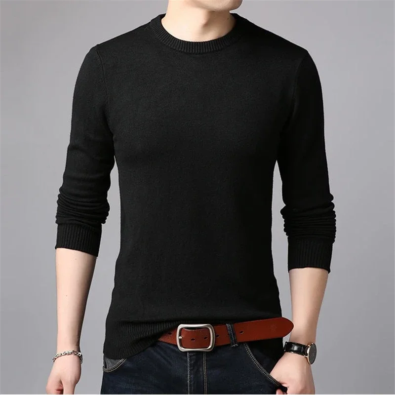 Spring And Autumn Men's Pullovers Solid Color Thin Sweater Men Simple Style O-neck Thin Male Clothing Underwear