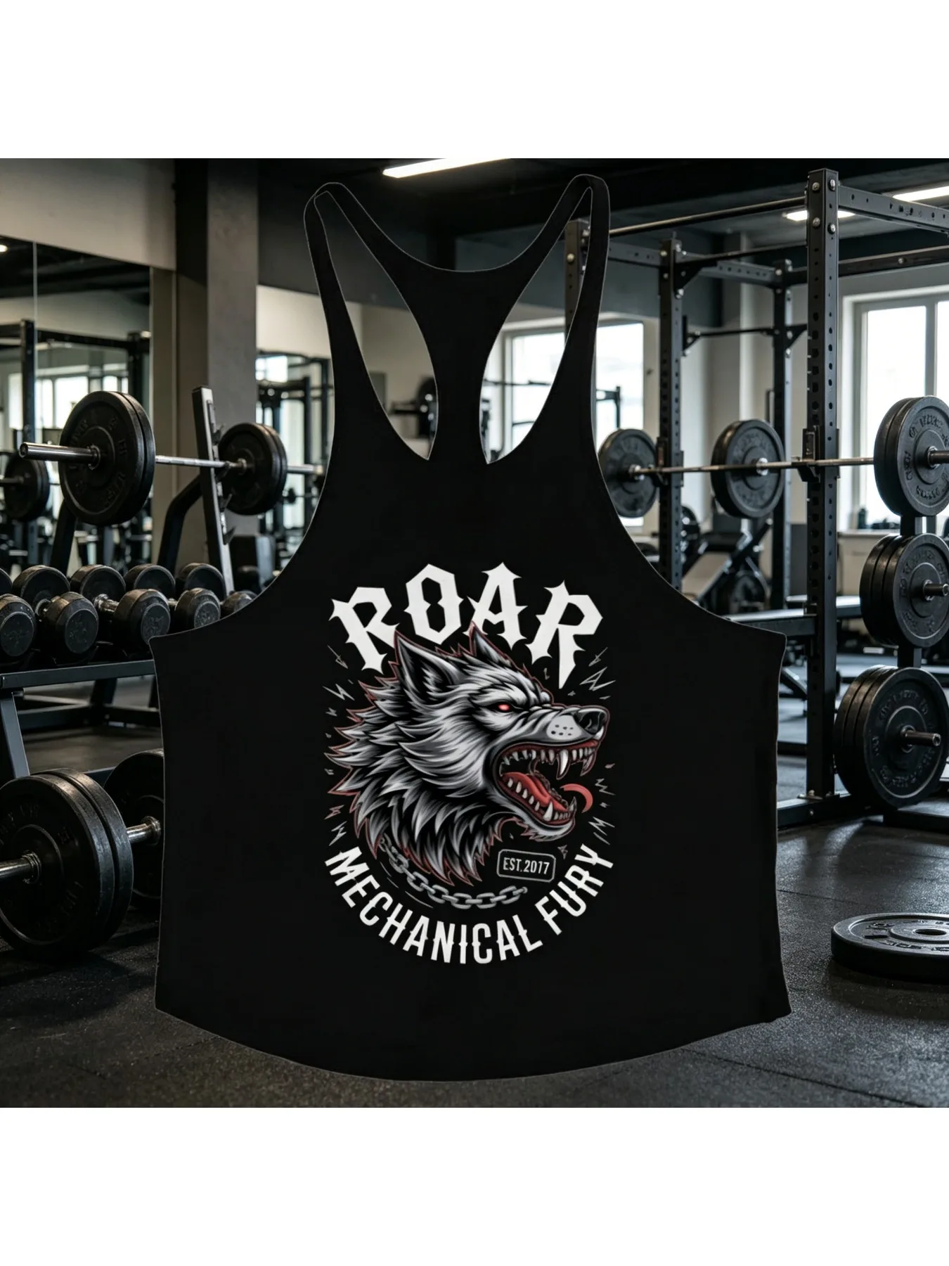 2026 Men's Cotton Gym Tank Top Wolf Roar Print 