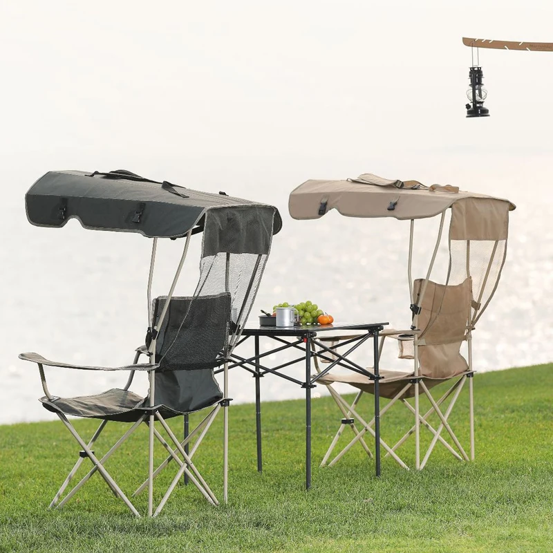 Imagem -04 - Cadeira Dobrável ao ar Livre com Dossel Cadeira de Pesca Camping Toldo Cadeira de Praia Carry Umbrella Lounge Chair