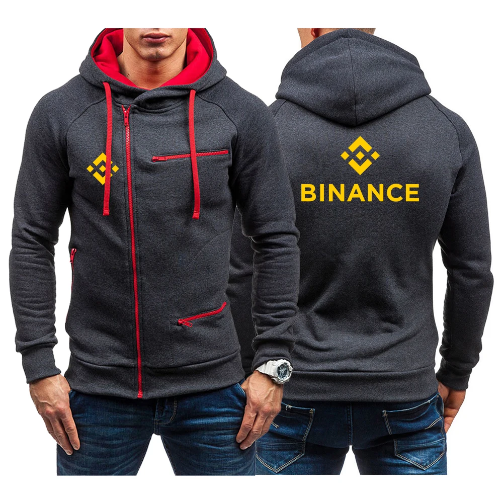 Binance Crypto 2023 Men's New Spring Autumn Fitness Hoodies Oblique Zipper Hooded Sweatshirts Fashionable Slim Fit Tracksuit Top