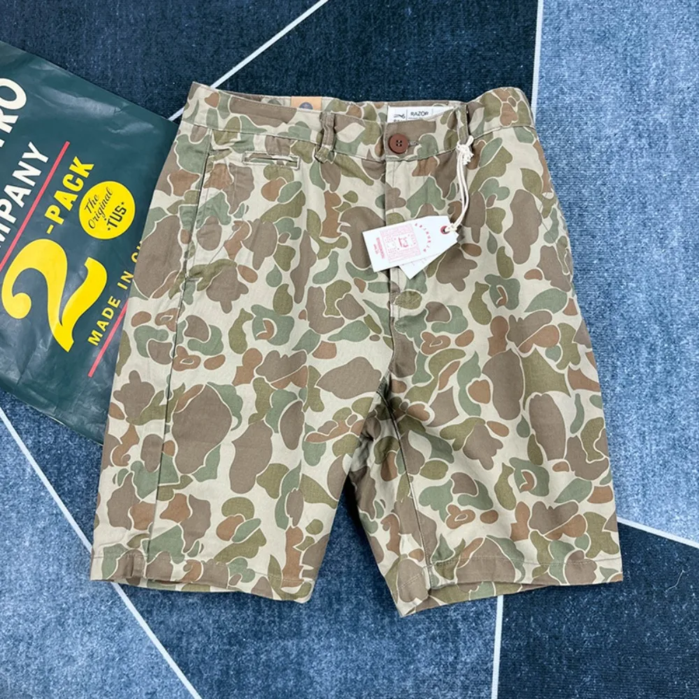 

Heavy cotton camo shorts men's American vintage do old wash cargo pants five quarter pants