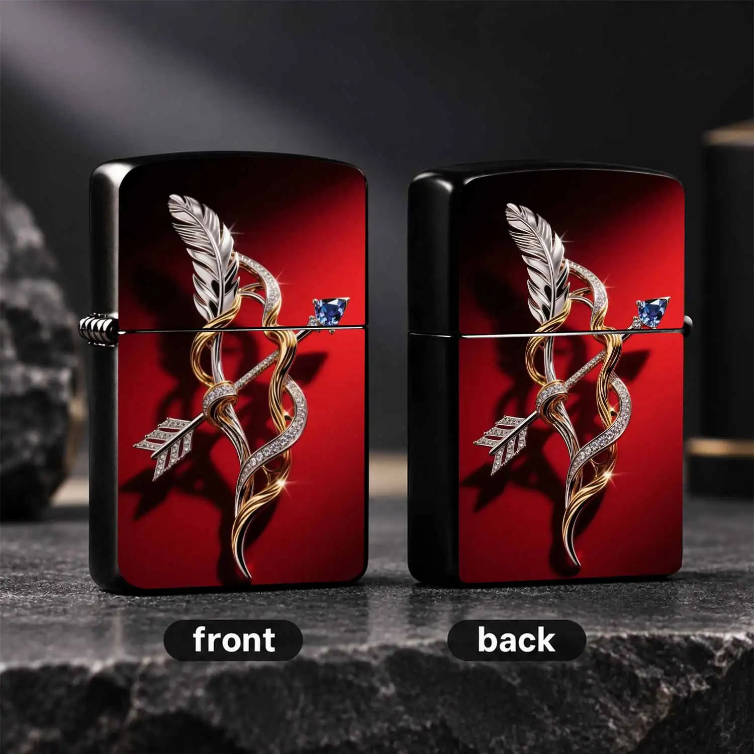 Luxury Cupid'S Arrow Themed Portable Lighter, Two-Tone Inlaid Diamond Design With Clear Sapphire Ornament, Suitable For Daily Outings, Business Trips And All Kinds Of Occasions, Exquisite Shape With Fine Texture, Ideal For Self Use Or Gifti