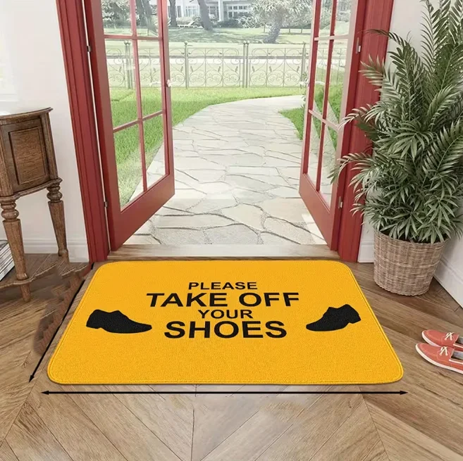 Pure Yellow Carpet with Black Text Shoe Home Door Mat Outdoor Decoration Entrance Decoration, Birthday and Holiday Gift Carpet