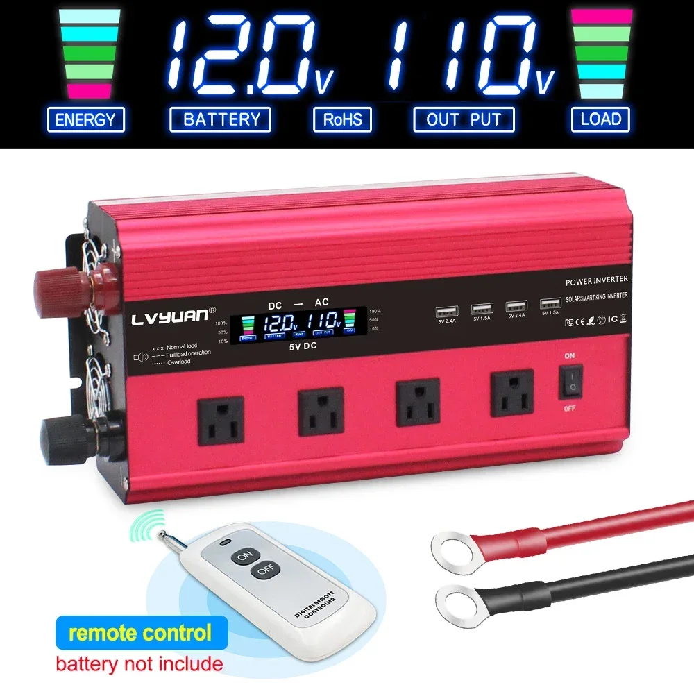 Lvyuan Inverter 2000W Car Inverters LCD Converter 12v/24v to 110v/220v power inverter invertor