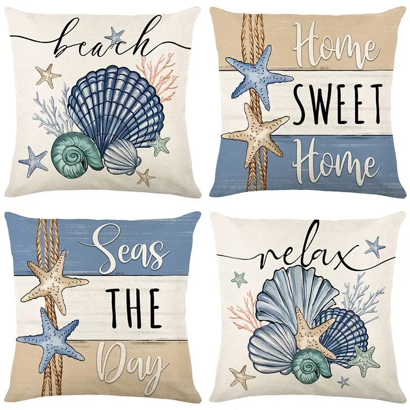 

Ocean Scallop Sofa Cushion Cover Printed Pillow Cover Summer Alphabet Starfish Pillow Living Room Bedroom Pillow