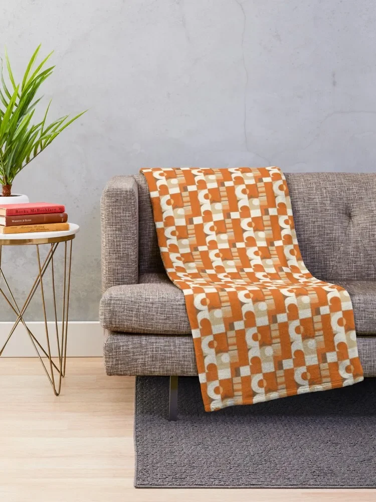 Mid Century Modern Geometric orange Throw Blanket Camping Furry Luxury Thicken Multi-Purpose Blankets