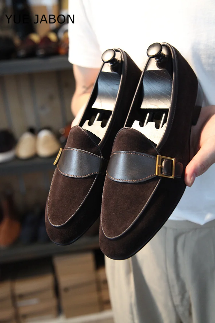 Italian Genuine Leather Slip-on Shoes Mens Business Dress Square Toe British Slip-On Formal Casual Loafer Party Shoes Wedding