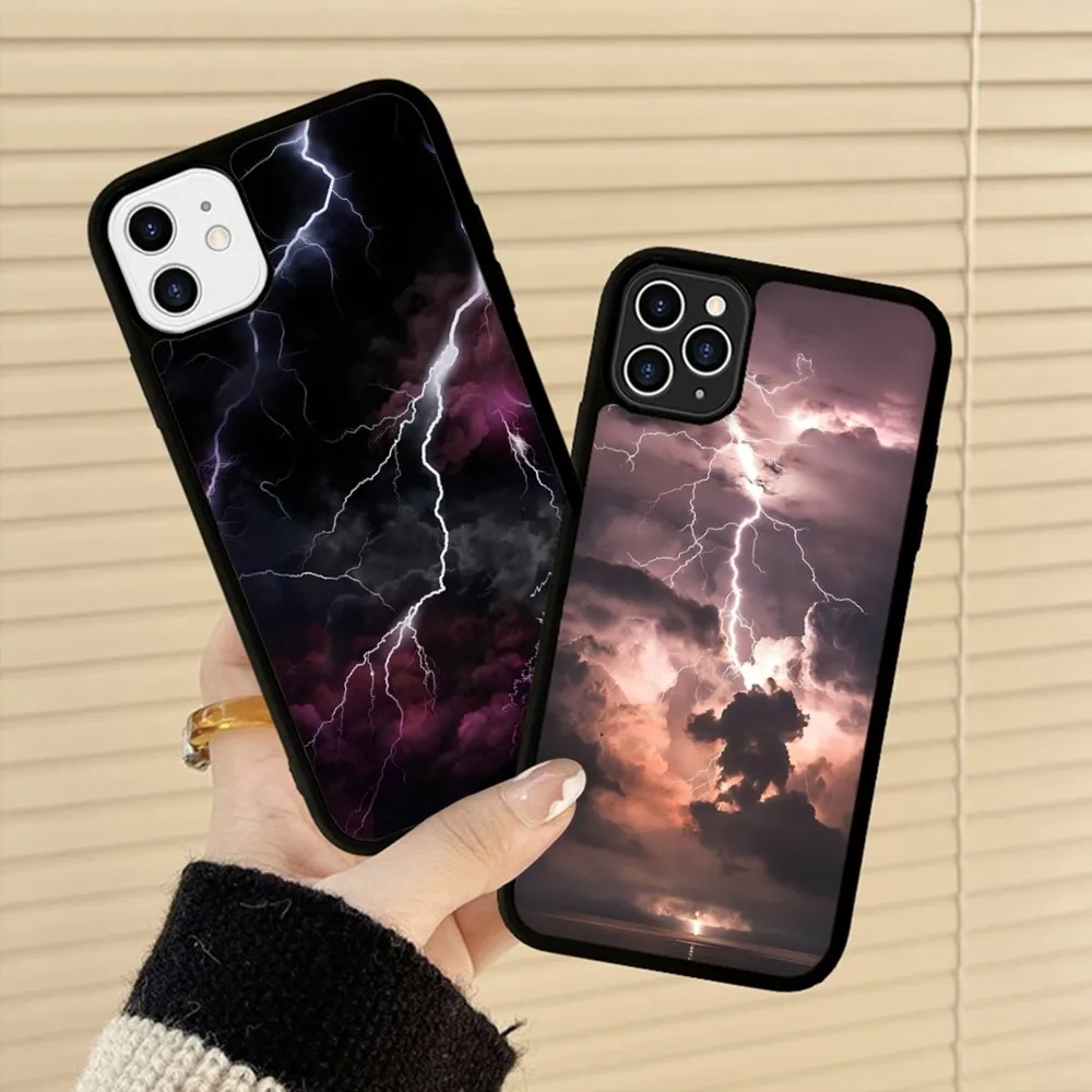 

hunderbolt Lightning Phone Case Silicone PC+TPU Case For iPhone 14 11 12 13 Pro Max 8 7 6 Plus X XR Hard Fundas
