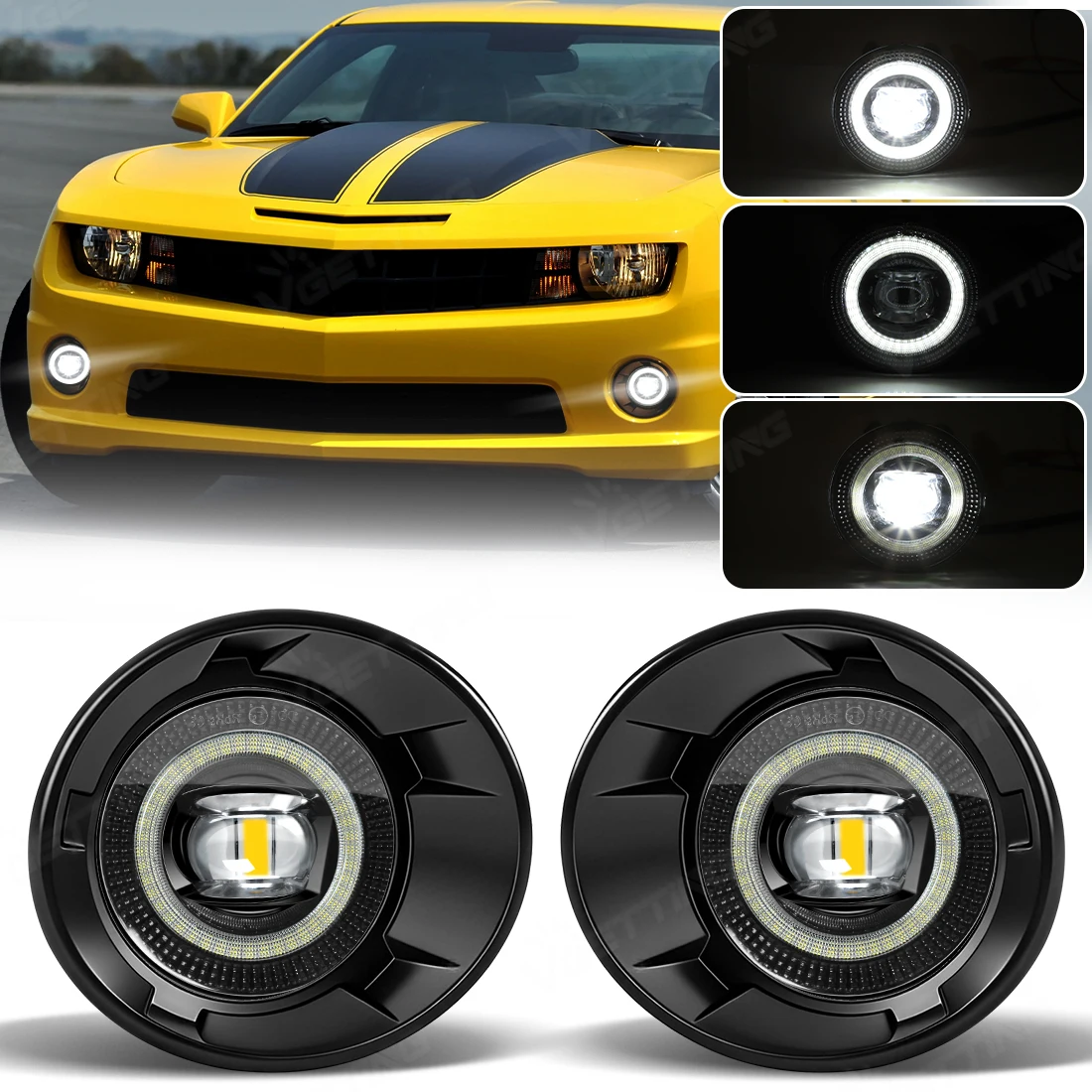 Car Fog Lamp Assembly For Chevy Camaro 2010 2011 2012 2013 LED Angle Eye Front Headlight With Covers Switch Wiring Accessories