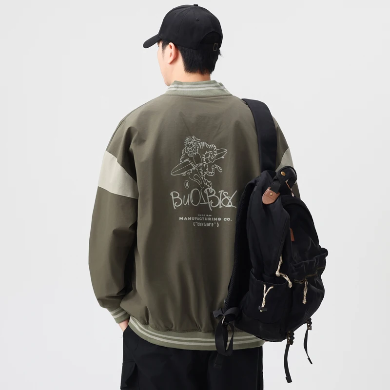 الربيع / الخريف الرجال اليابانية الرجعية كلية نمط الموضة العلامة التجارية العصرية فضفاضة ومتعددة الاستخدامات عادية مطبوعة سترة البيسبول سترة