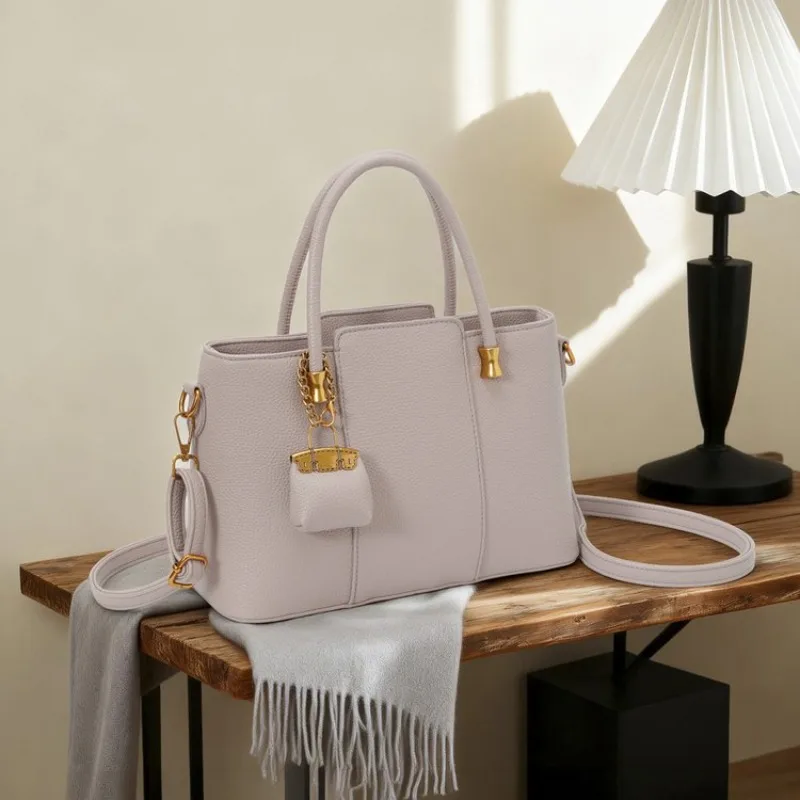 Elegant Paris Style Diaper Bag Textured Leather Messenger Purse Simple Casual Commuter Handbag For Ladies
