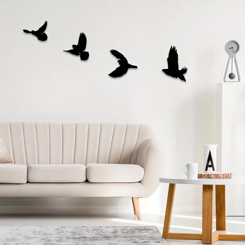 CIFBUY 4 Pc Birds Metal Wall Decor Black Birds Metal Wall Art Decorative Indoor/Ourdoor Metal Wall Art Decor Wall Sticker