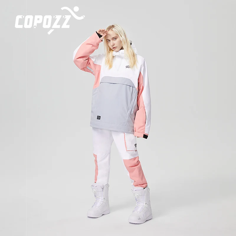 COPOZZ-traje de esquí para hombre y mujer, chaqueta con capucha cálida para deportes de invierno, pantalones de esquí impermeables a prueba de