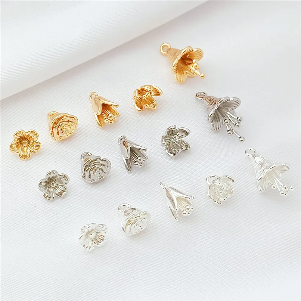 Plata chapada en oro de 14 quilates, lirio del valle, rosa, colgante de flor de cerezo, pulsera, collar, material y accesorio hechos a mano