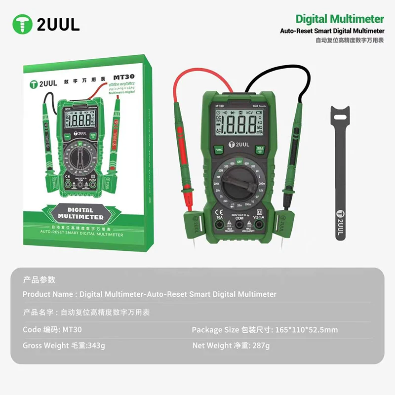 2UUL MT30 Auto-Reset SmartT Digital Multimeter High Accuracy Tester for Electronics Repair Work Multimeter