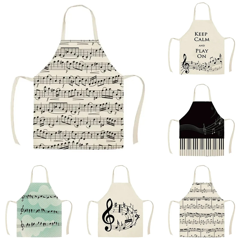 

Musical symbols design pattern kitchen apron for women men home kitchen cooking baking cooking linen apron 68x55 cm